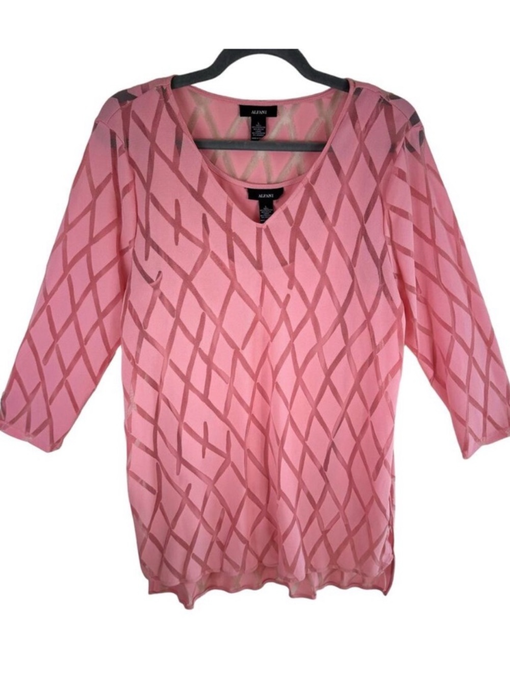 Alfani Pink 3/4 Sleeve V- Neck Stretchy Sheer Pullover Blouse Tank Set Size L